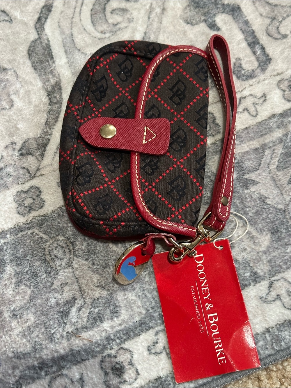 Dooney & Bourke Black and Red Signature Wristlet Card Case